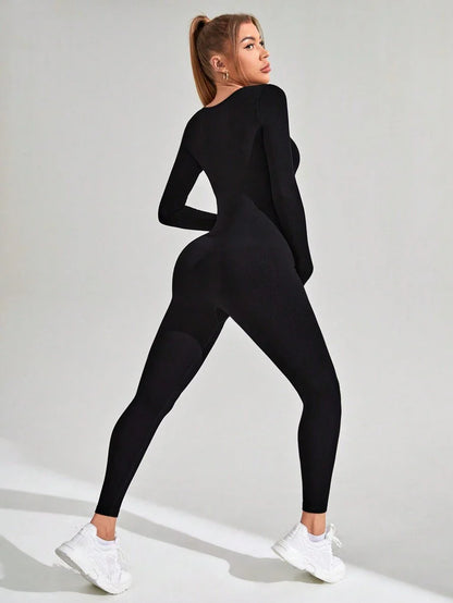 Pregnant Women's Ribbed Round Neck Jumpsuit For Maternity With Long Sleeve