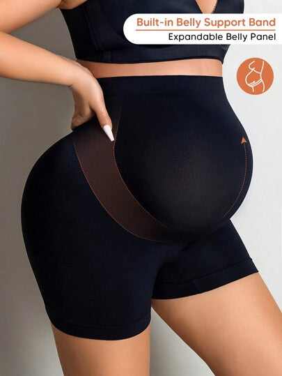 High Waist Maternity Short Leggings - Mesh Patchwork Casual Summer Wear