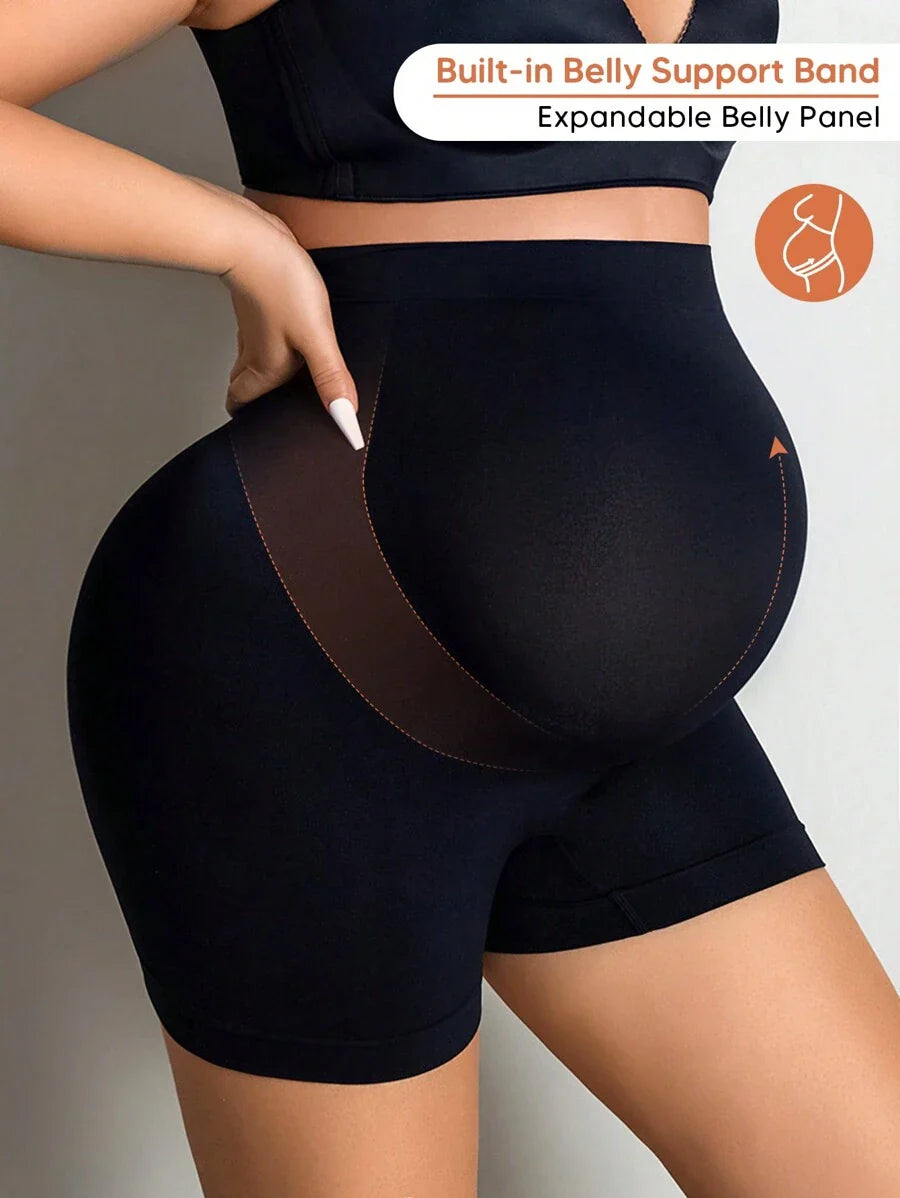 Maternity High Waist Belly Support Shorts - Expandable Abdominal Panel