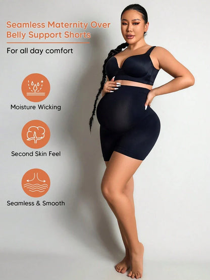 High Waist Maternity Short Leggings - Mesh Patchwork Casual Summer Wear