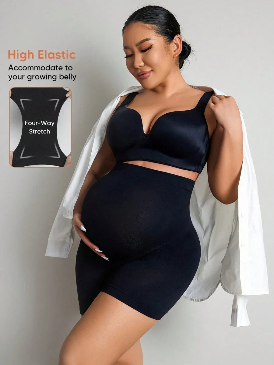 High Waist Maternity Short Leggings - Mesh Patchwork Casual Summer Wear