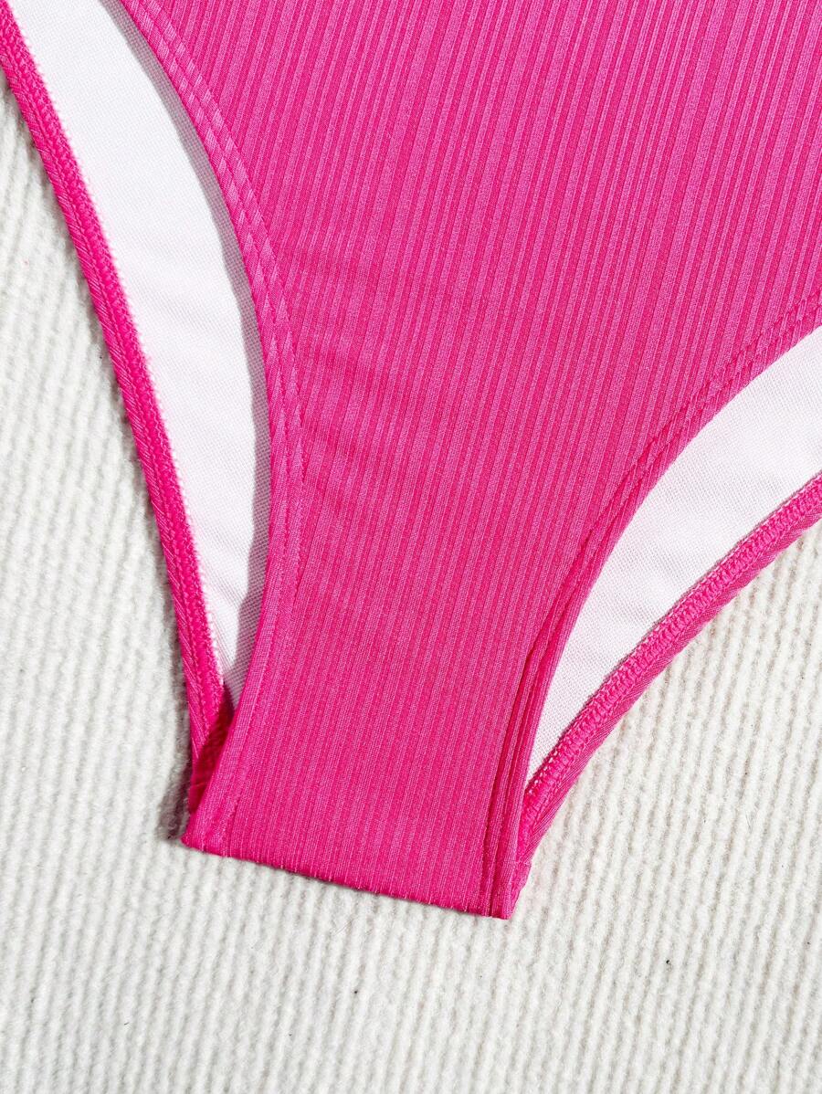 Swim Vcay Bathing Suits Women Women Solid Color Textured Drawstring Halter Top And Swim Bottom Bikini Set Bathing Suit, For Summer, Beach, Honeymoon, Travel, Vacation, Swimming Pool Summer Beach