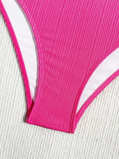 Swim Vcay Bathing Suits Women Women Solid Color Textured Drawstring Halter Top And Swim Bottom Bikini Set Bathing Suit, For Summer, Beach, Honeymoon, Travel, Vacation, Swimming Pool Summer Beach