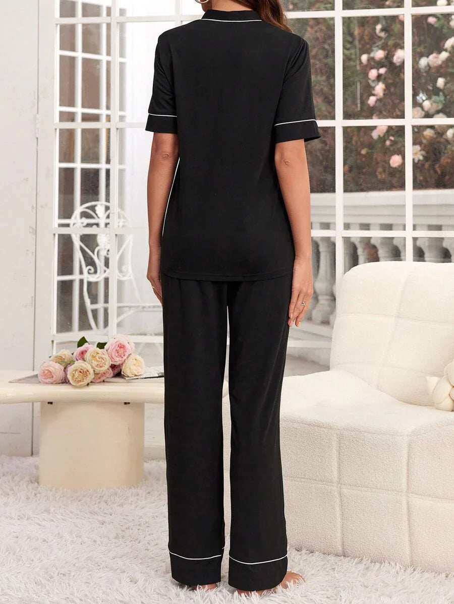 Maternity 2 Piece Nursing Pajama Set Letter Print Short Sleeve Top and Long Pants Sleepwear