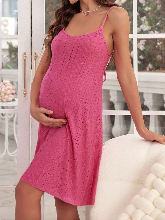 Maternity Sleep Dress - Color Block Lace Splicing Self Tie Strap Nursing Function, Breastfeeding