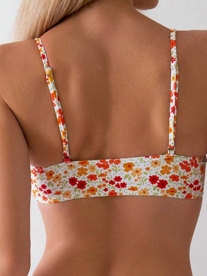 Women's Ditsy Floral Bikini Set - Ruched Spaghetti Strap, Hipsters, High Waist, Multicolor