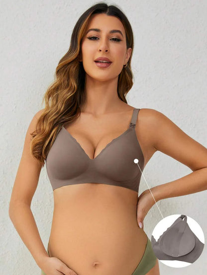 Seamless Fruit Print Nursing Bra for Maternity - Wireless Scallop Edge Jelly Style Bra with Removable Padding and Adjustable Straps
