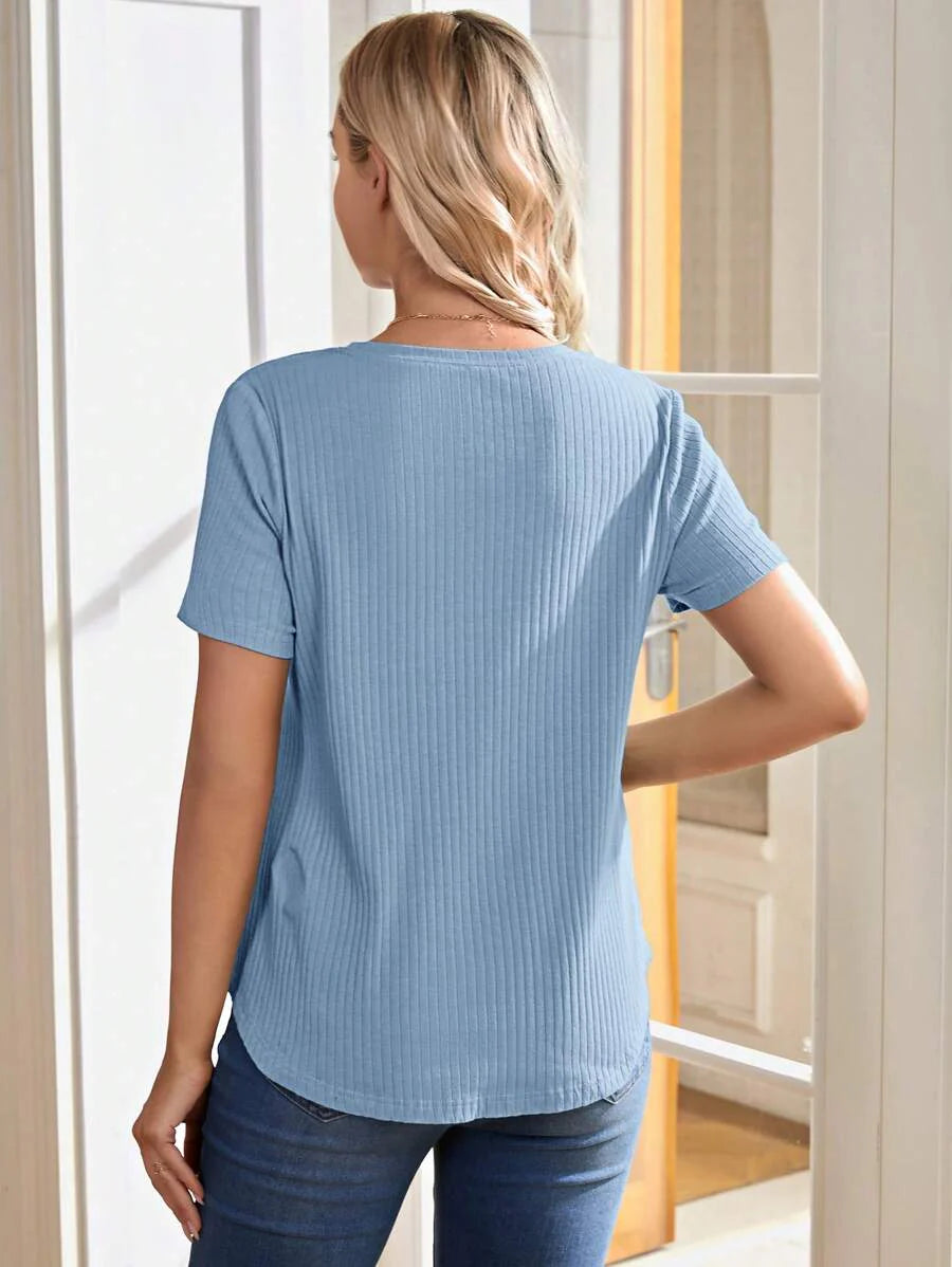 Maternity Nursing T-Shirt - Khaki Short Sleeve Round Neck Loose Fit Cotton Knitted Asymmetrical Long Casual Summer Top