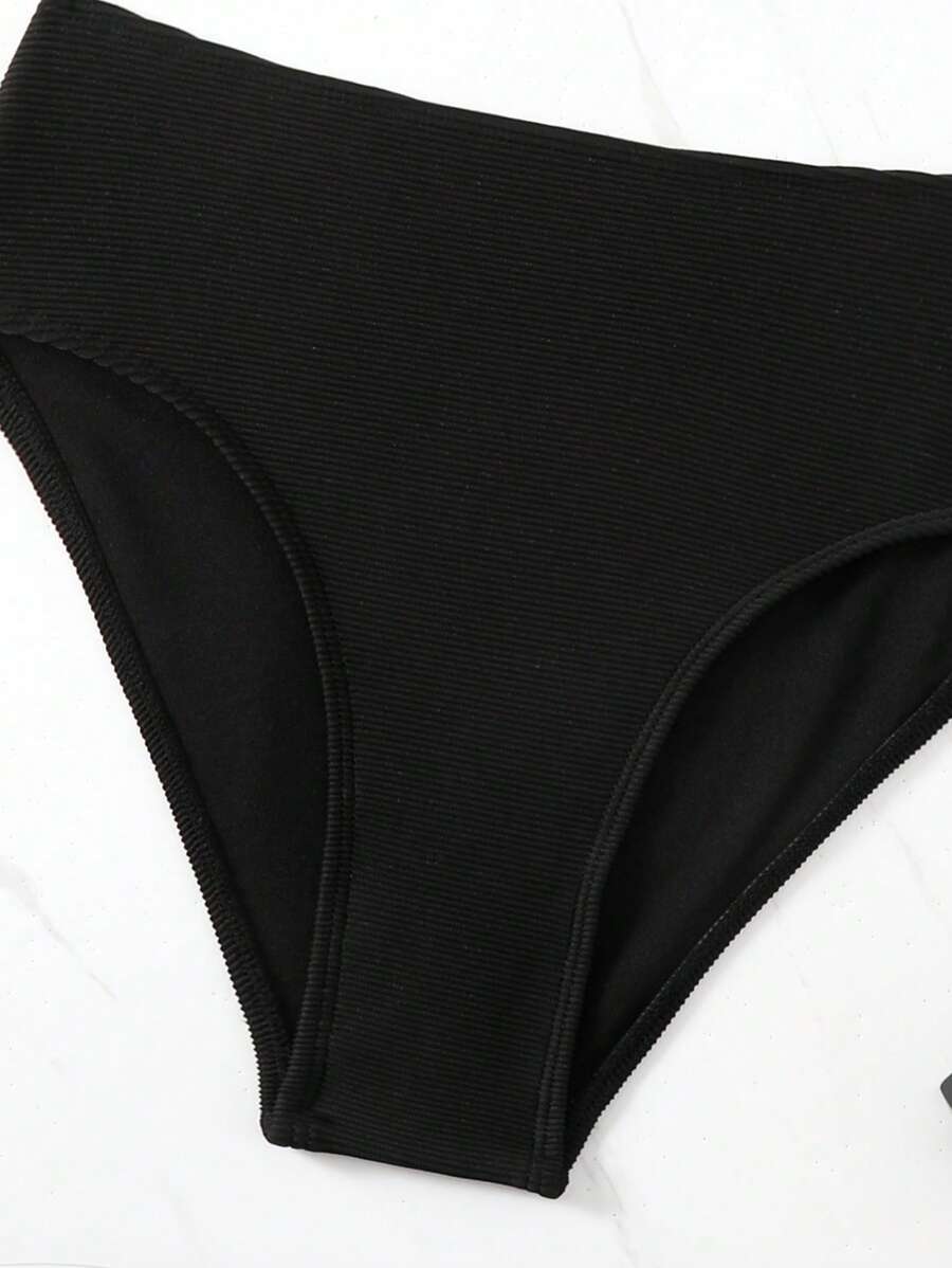 Women's Hollow-Out Monokini Bikini Set - One Shoulder, Chain Link, Asymmetrical Neck, Black