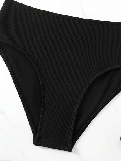 Women's Hollow-Out Monokini Bikini Set - One Shoulder, Chain Link, Asymmetrical Neck, Black