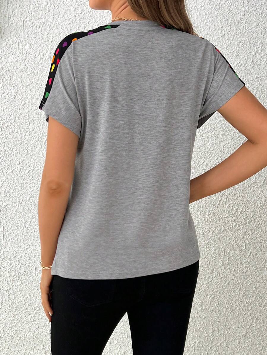 Maternity Heart Printed Patchwork T-Shirt