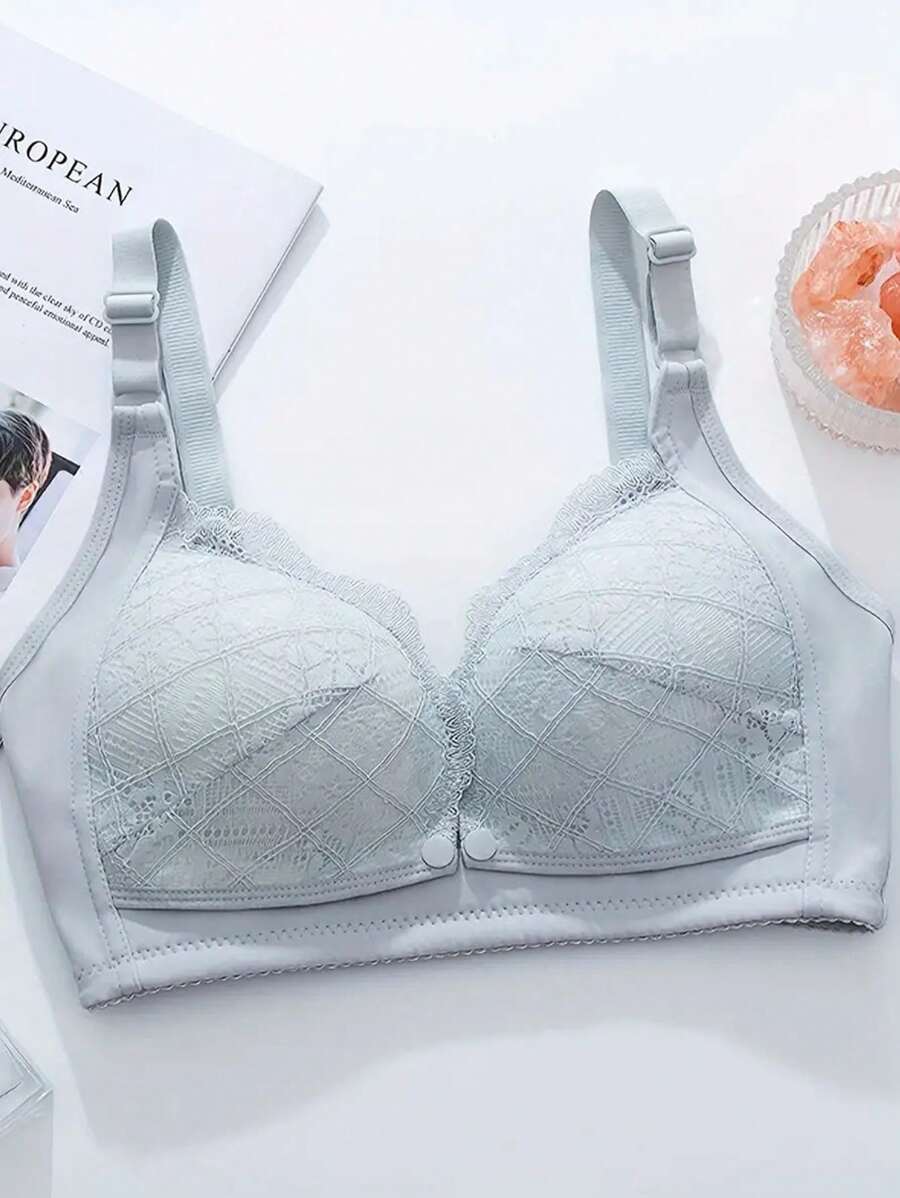 Elegant Pink Lace Nursing Bra - Wireless Push Up Maternity Bralette with Adjustable Straps & High Rise Briefs