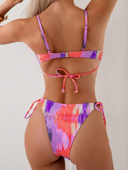 Swim Vcay Women's Summer Beach Tie-Dye Hollow Out Sexy Bikini Set With Separated Bikini Set