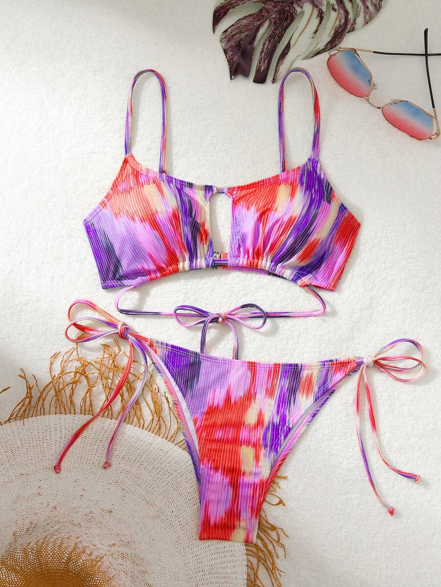 Swim Vcay Women's Summer Beach Tie-Dye Hollow Out Sexy Bikini Set With Separated Bikini Set