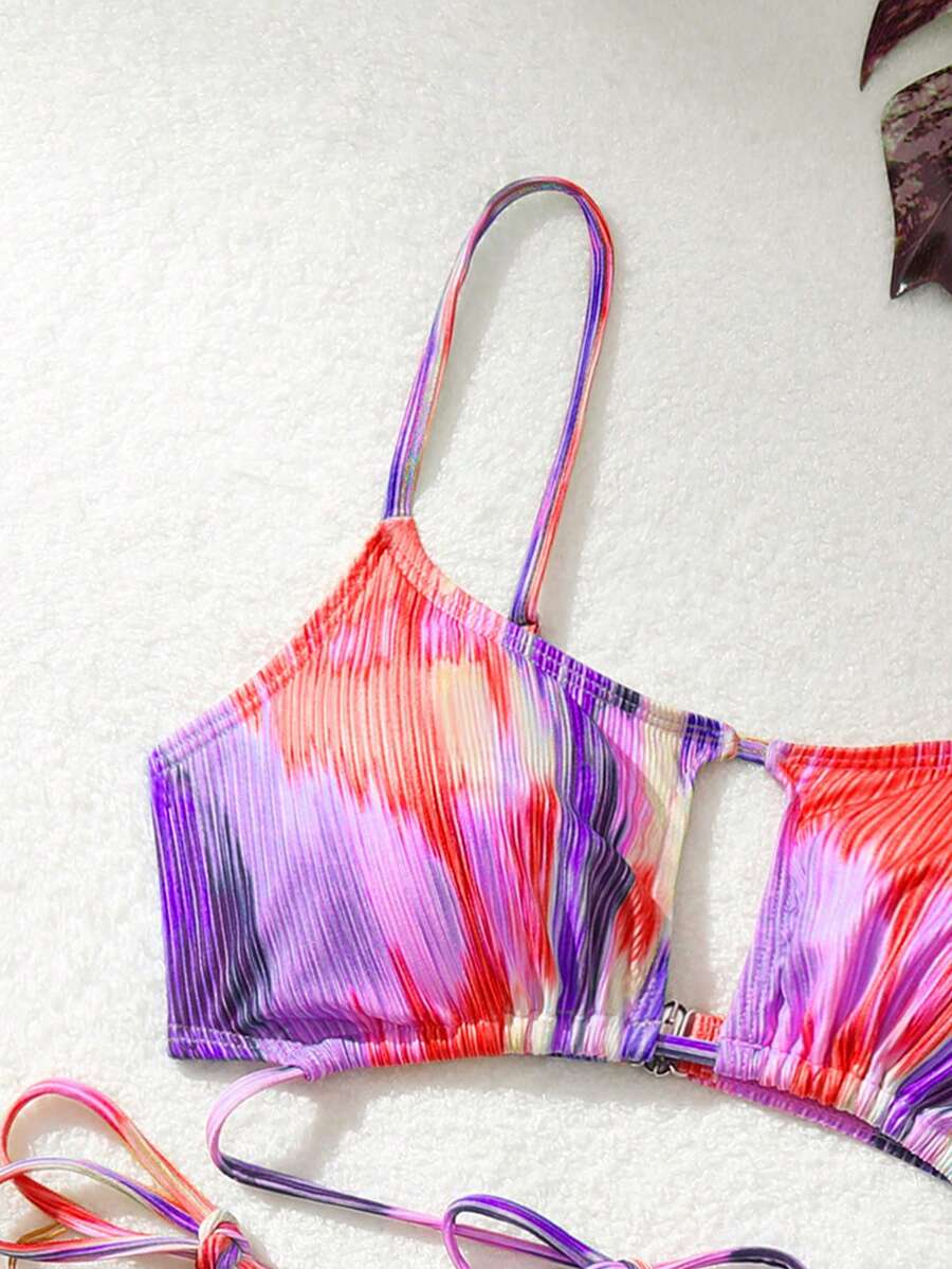 Swim Vcay Women's Summer Beach Tie-Dye Hollow Out Sexy Bikini Set With Separated Bikini Set