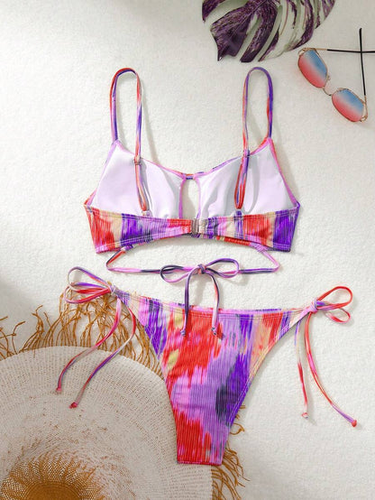 Swim Vcay Women's Summer Beach Tie-Dye Hollow Out Sexy Bikini Set With Separated Bikini Set