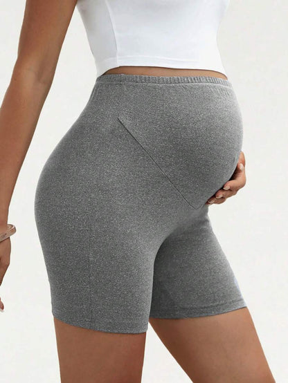 Maternity Solid Biker Shorts - High Waist Comfortable Pregnancy Fit