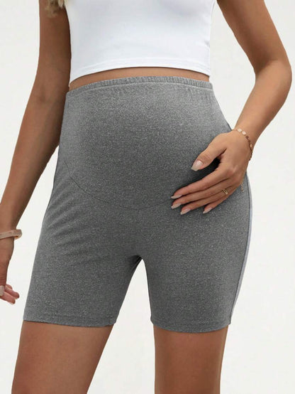 Maternity Solid Biker Shorts - High Waist Comfortable Pregnancy Fit