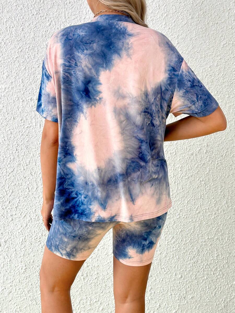 Maternity Summer Two Piece Lounge Set Brown Mama Print Loose Tee and Adjustable Elastic Cycling Shorts Casual Holiday Outfit