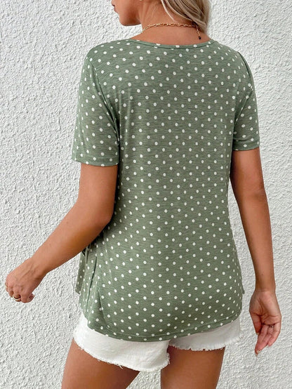 Maternity Dot Knot Front T-Shirt Asymmetrical Short Sleeve Green Top for Daily Wear and Casual Summer Style