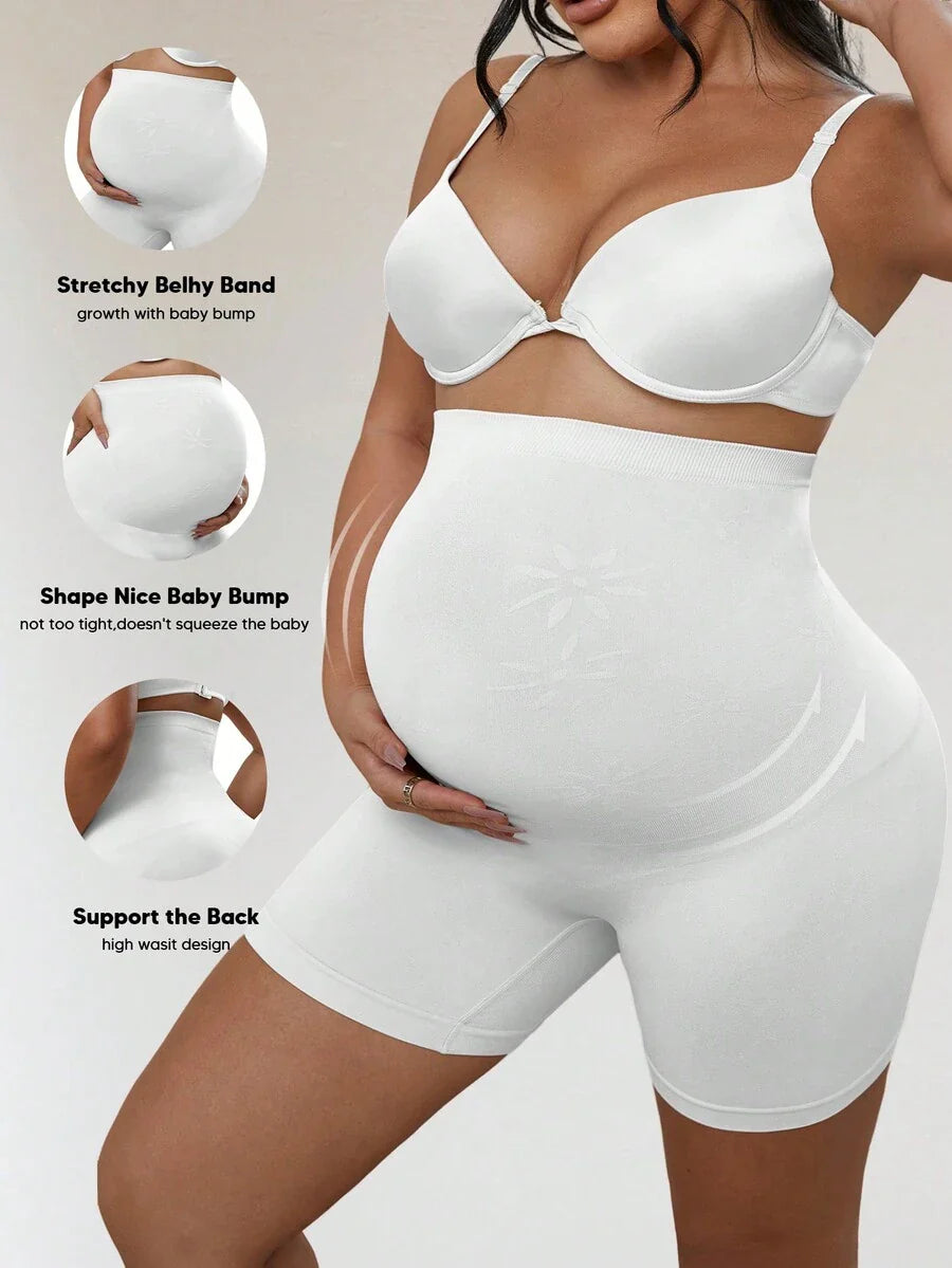 Plus Size Seamless High Waist Maternity Shapewear Shorts - Belly Support