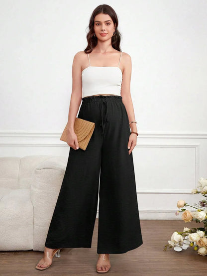 Maternity Wide Leg Pants Loose Fit Redwood Drawstring Elastic Waist Casual Long Trousers for Home and Summer Comfort