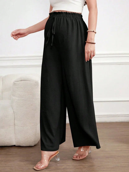 Maternity Wide Leg Pants Loose Fit Redwood Drawstring Elastic Waist Casual Long Trousers for Home and Summer Comfort