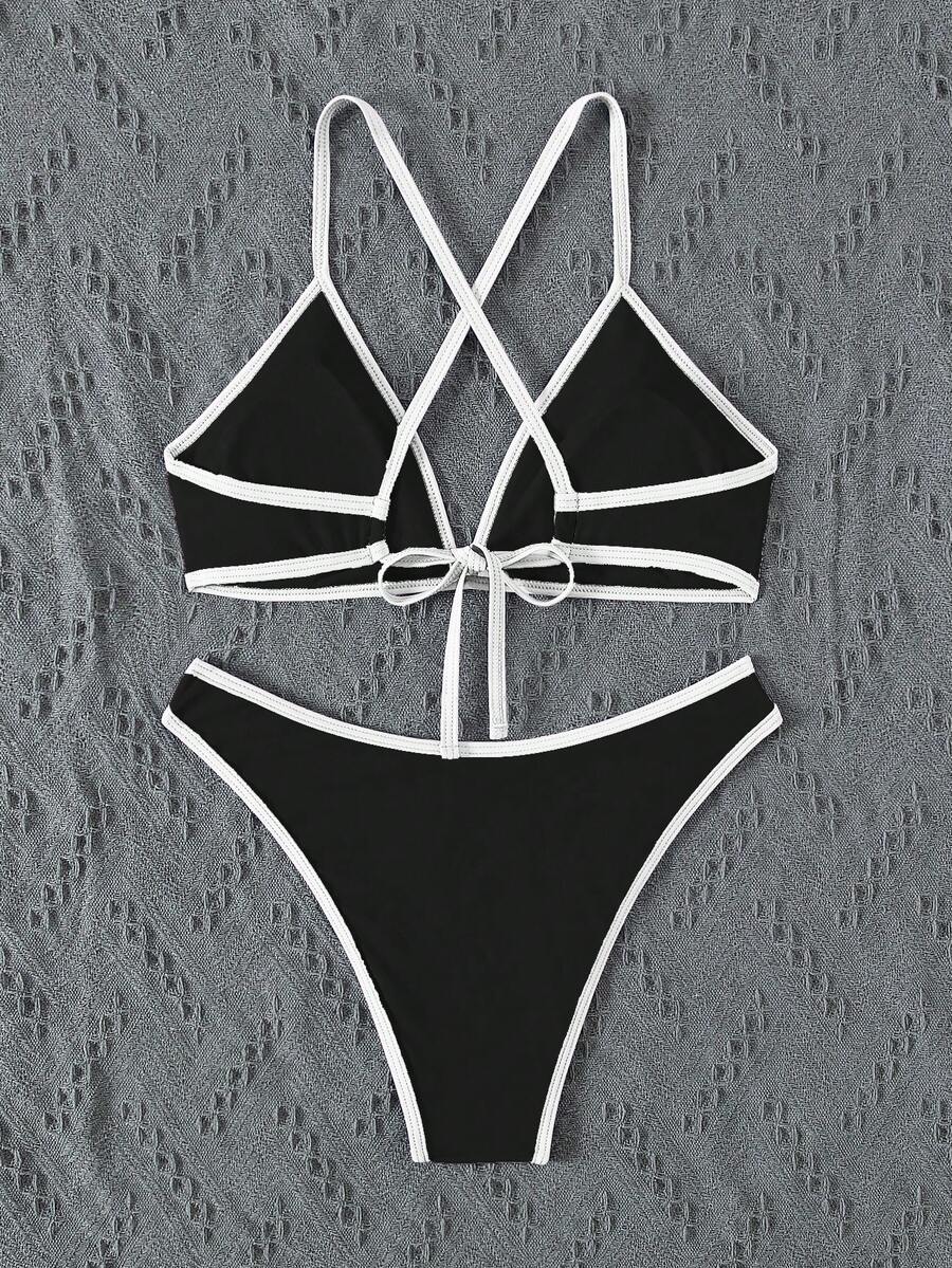 Swim Vcay Summer Beach Women Vacation Color-Block Halter Strap Bikini Set With Separated Bikini Set