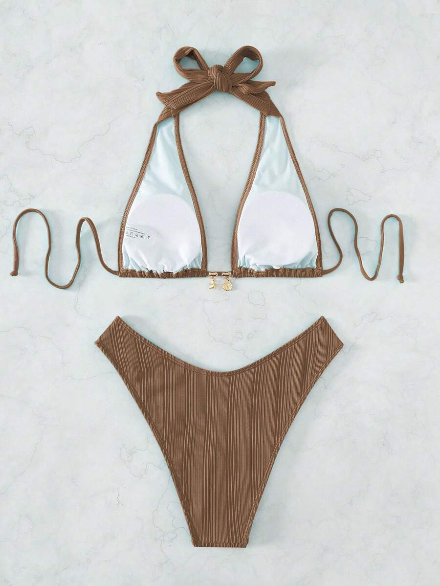 Swim Vcay Swim Suits For Women Summer Beach Chain Linked Halter Triangle Bikini Set