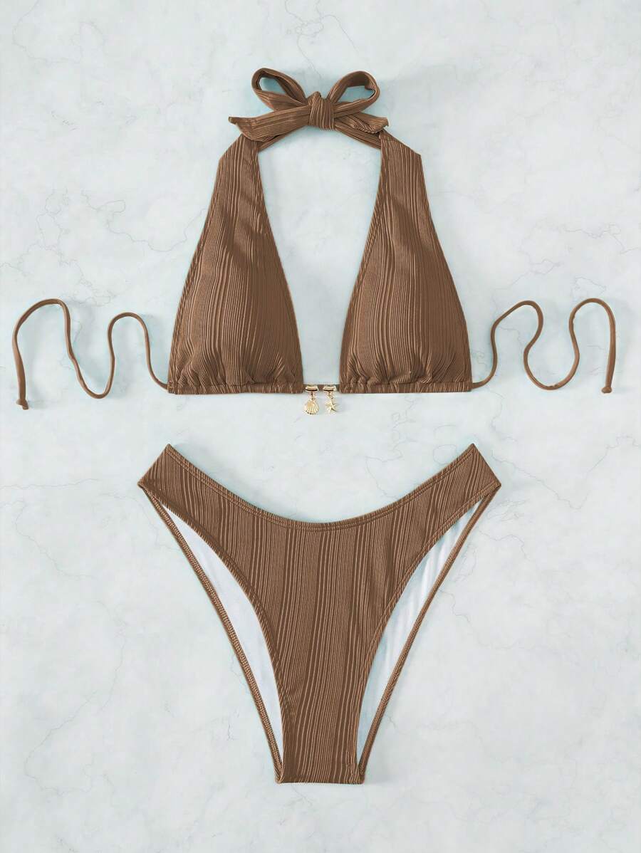 Swim Vcay Swim Suits For Women Summer Beach Chain Linked Halter Triangle Bikini Set