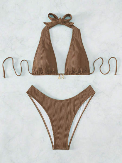 Swim Vcay Swim Suits For Women Summer Beach Chain Linked Halter Triangle Bikini Set