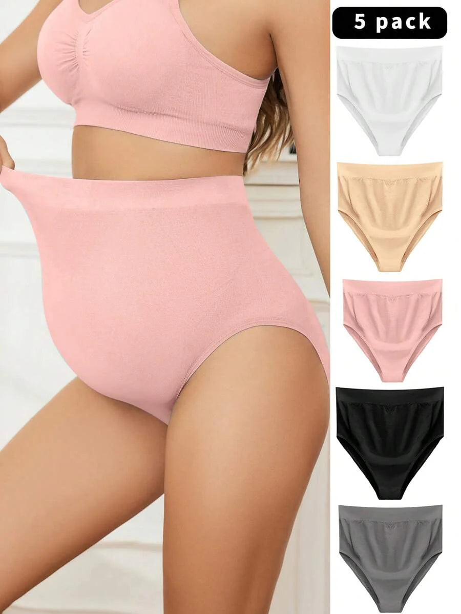 Maternity Briefs - 5 Pack Solid Color High Waist, Multicolor