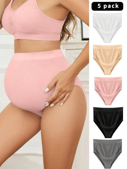 Maternity Plain Comfortable Panties Pack of 5 Soft Stretch High Waist Pregnancy Underwear for Mothers