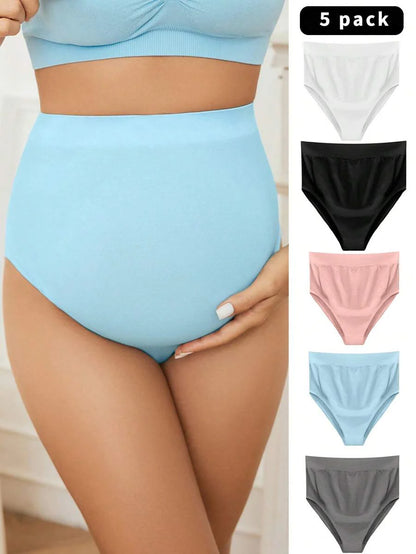 Maternity Solid Comfortable Panties Pack of 5 for Pregnant Women Soft Stretch Underwear