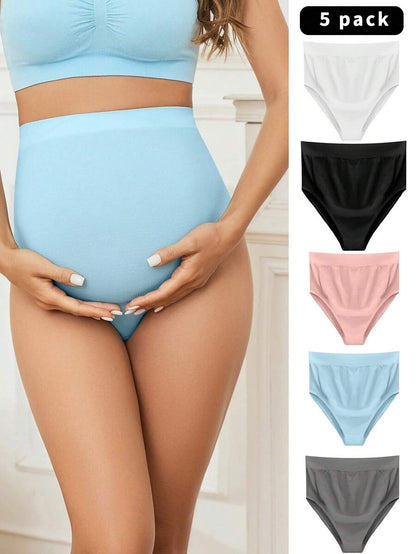Maternity Plain Comfortable Panties Pack of 5 Soft Stretch High Waist Pregnancy Underwear for Mothers