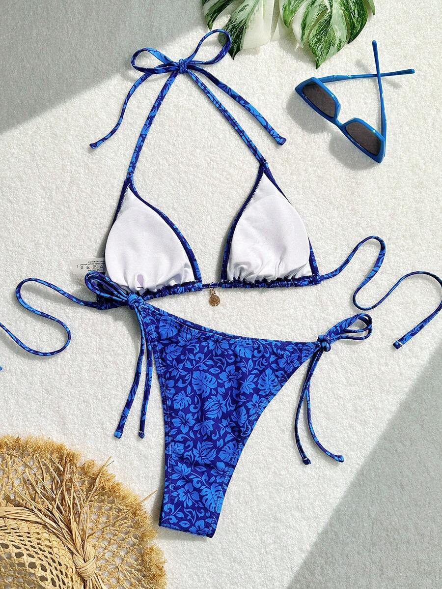 Swim Vcay Women's Summer Beach Floral Print Halter Tie Sexy Bikini Set, Random Print