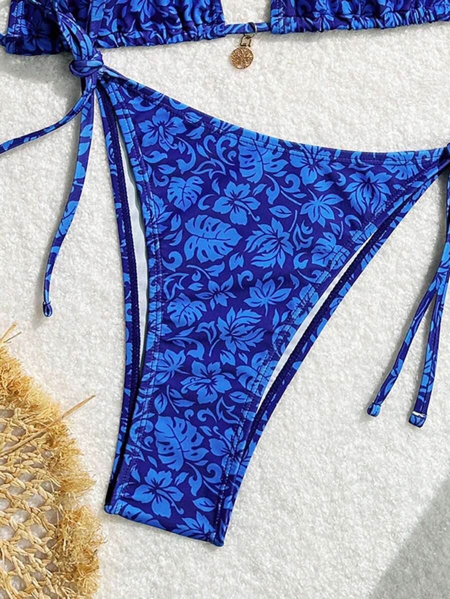Swim Vcay Women's Summer Beach Floral Print Halter Tie Sexy Bikini Set, Random Print