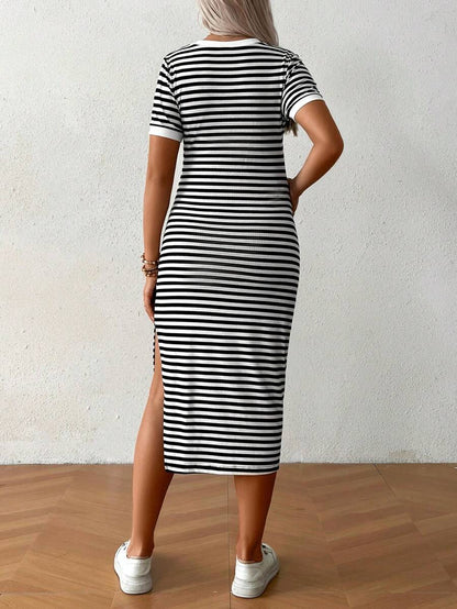Elegant Blue V-Neck Wrap Bodycon Dress - High Stretch Knitted Long Sleeve Knee-Length Pencil Dress for Sophisticated Daily Wear