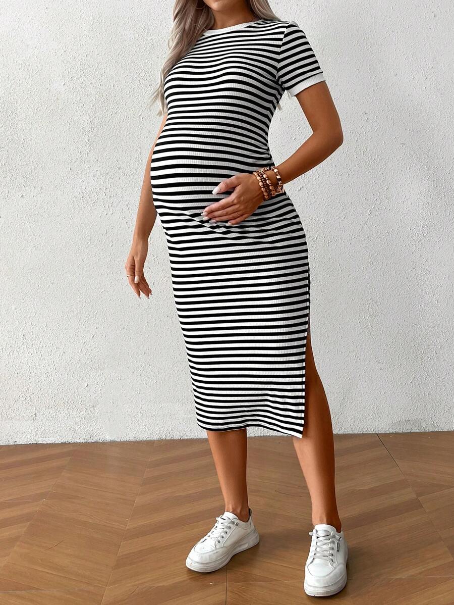 Maternity Geometric Print Backless Cami Dress Navy Blue Spaghetti Strap Boho Mini Beach Vacation Sun Dress