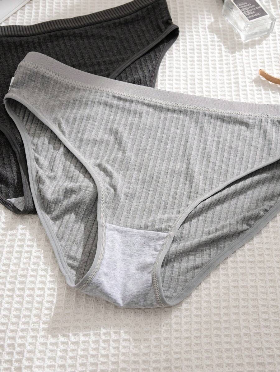 5-Piece Plus Size Ribbed Triangle Panty Set - Soft Leisure Series Mid-Rise Briefs