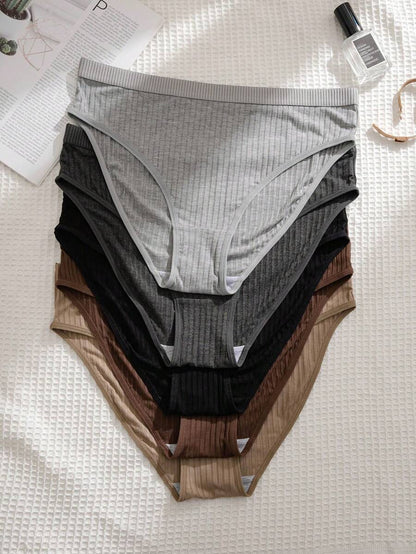 5-Piece Plus Size Ribbed Triangle Panty Set - Soft Leisure Series Mid-Rise Briefs