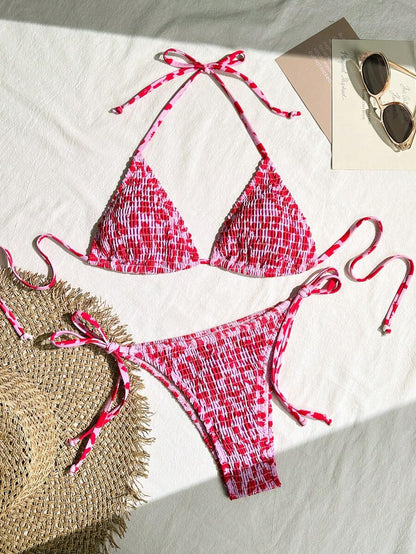 Women's 2-Piece Leopard Print Bikini Set - Ruffled Halter Strap, High Waist, Multicolor