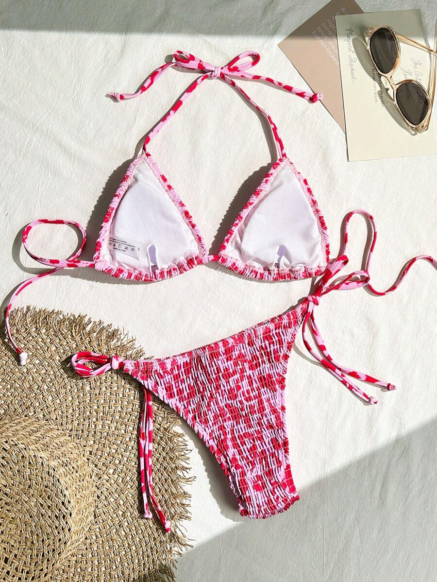Women's 2-Piece Leopard Print Bikini Set - Ruffled Halter Strap, High Waist, Multicolor