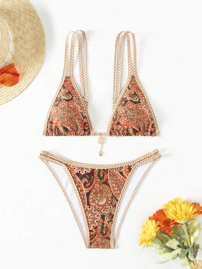 Swim Vcay Women's Summer Beach Floral Print Sexy Bikini Set