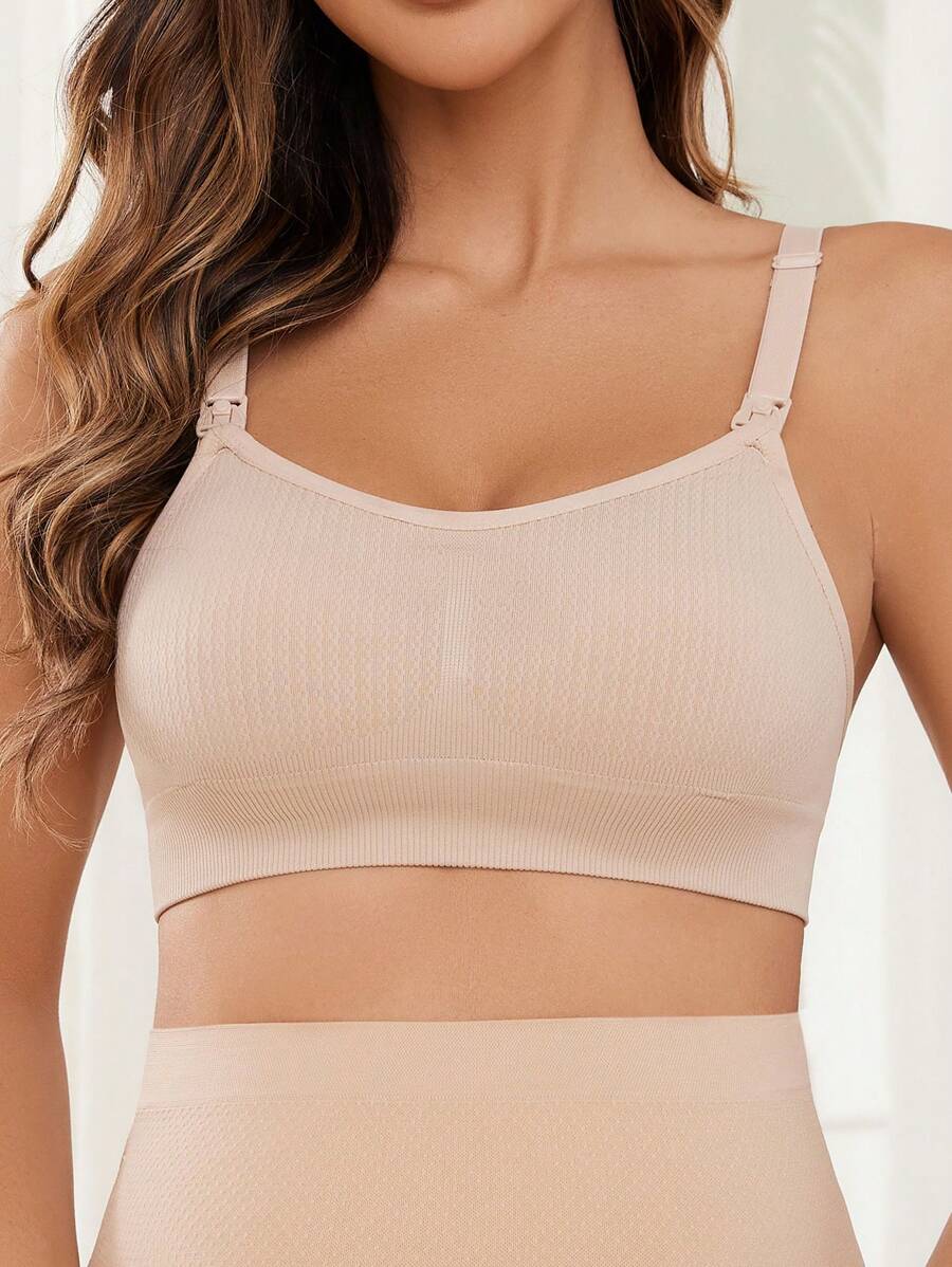 Coffee Brown Seamless Nursing Bra - Comfortable Wireless Maternity Bralette with Adjustable Straps and Easy Access Buttons