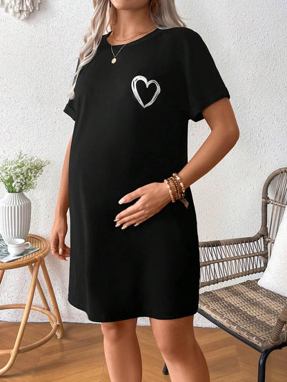 Loose Maternity Summer Dress With Heart-Shaped Print