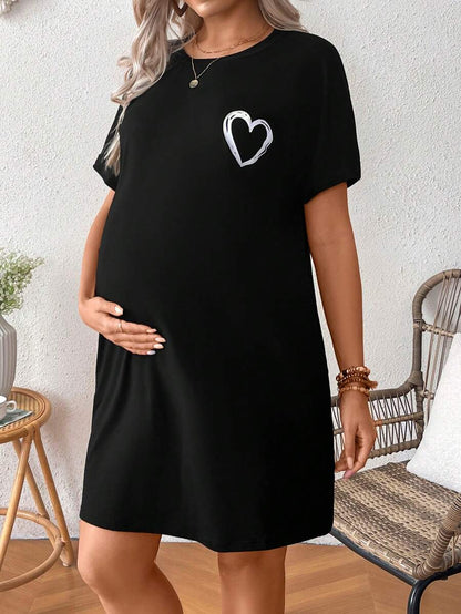 Loose Maternity Summer Dress With Heart-Shaped Print