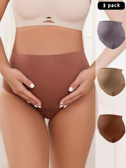 Maternity Panties 3 Pack - High Waist Solid Color Stretchy Soft Seamless, Pregnancy Daily Wear