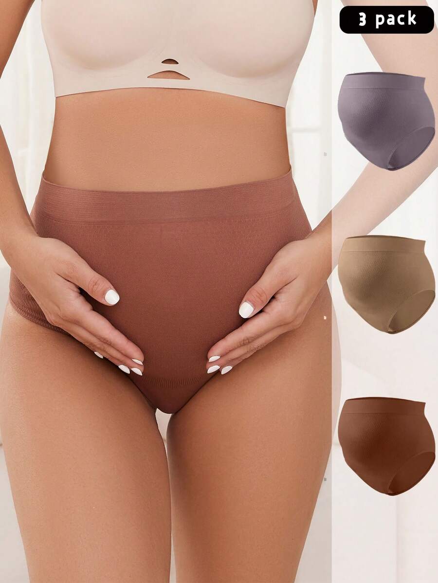 Maternity Panties 3 Pack - High Waist Solid Color Stretchy Soft Seamless, Pregnancy Daily Wear