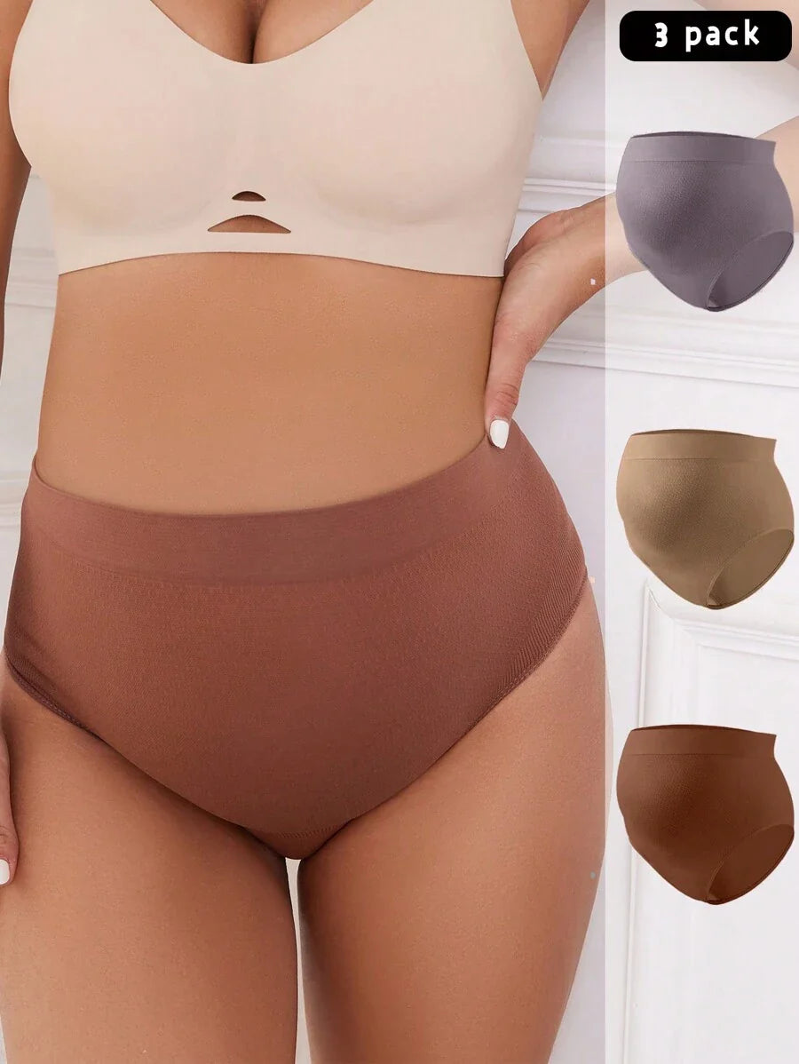 Maternity Panties 3 Pack - High Waist Solid Color Stretchy Soft Seamless, Pregnancy Daily Wear